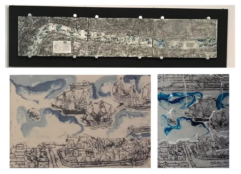 Glass curation of London before the fire map by artist Lujain Dawood Rzouki